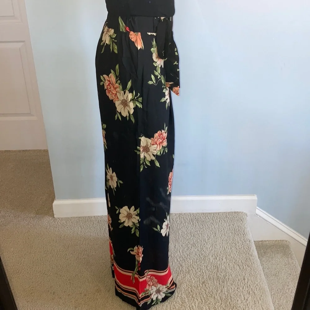 Black Floral Palazzo Wide Leg Pants - Picture 6 of 7